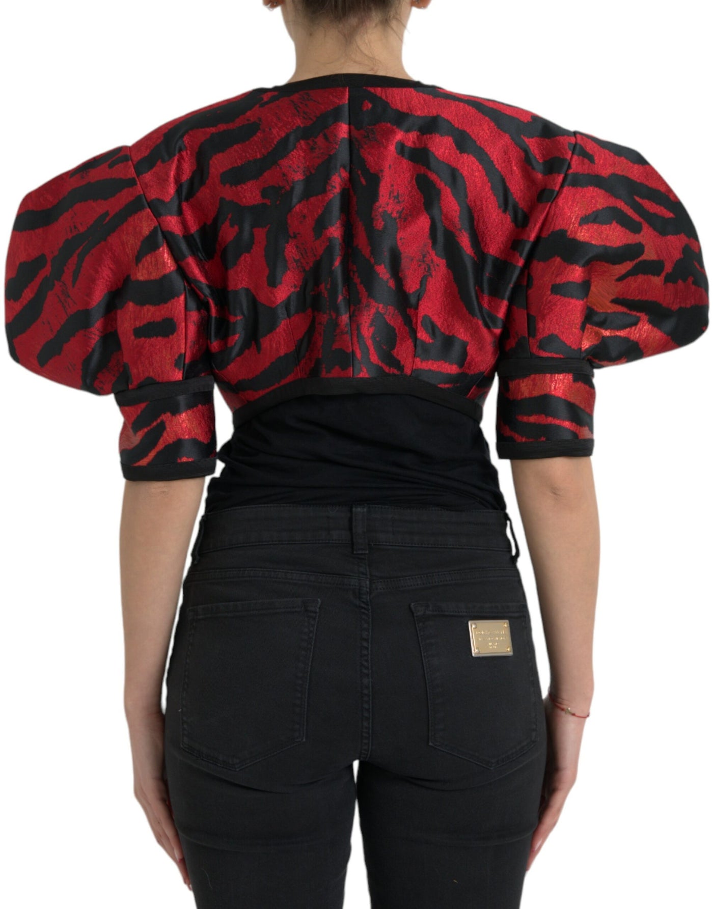 Dolce & Gabbana Schwarz Rot Gemusterter Kurzmantel Jacke