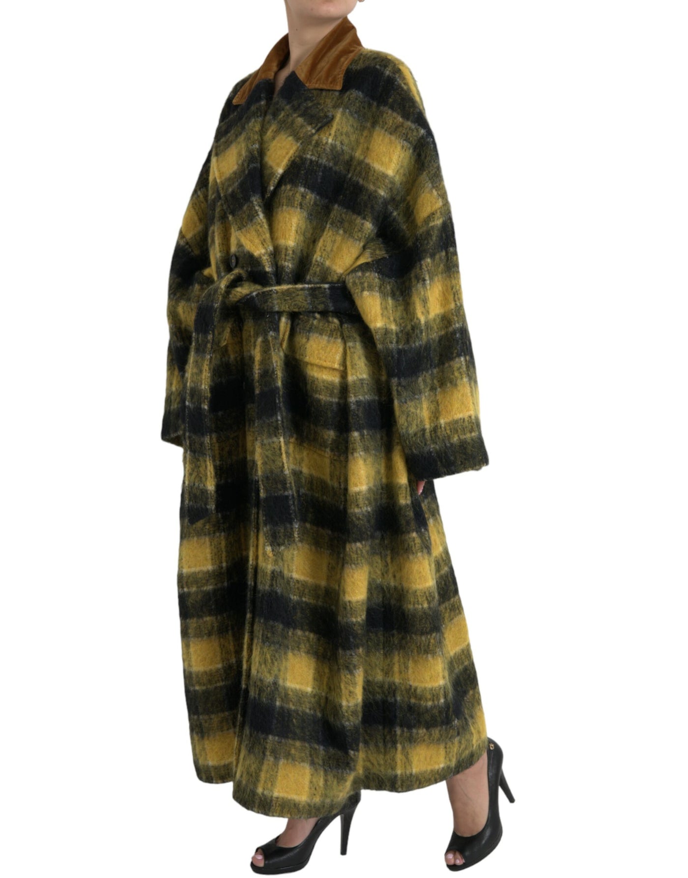 Dolce & Gabbana Gelb karierter Langarm-Mantel Jacke