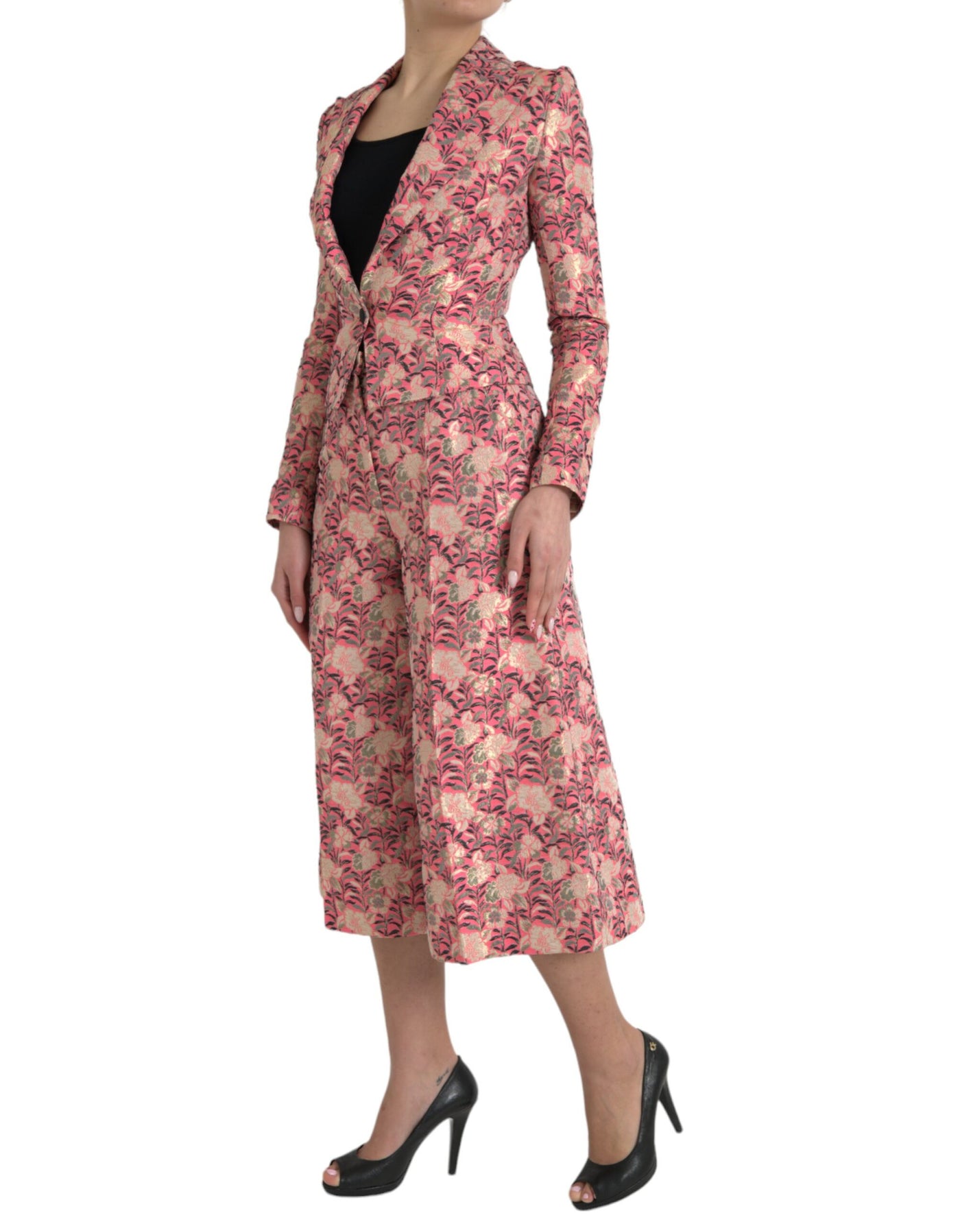 Dolce & Gabbana Rosa Floral Jacquard Slim Fit 2 Stück Anzug
