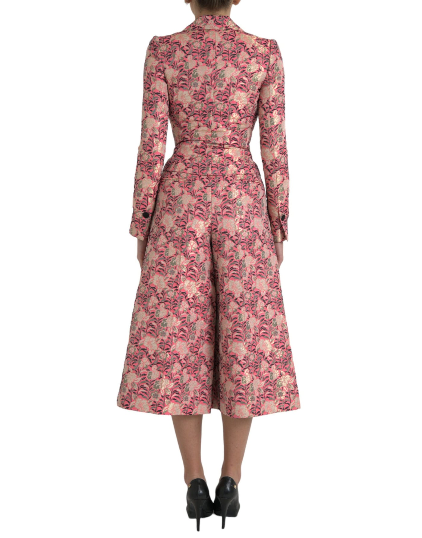 Dolce & Gabbana Rosa Floral Jacquard Slim Fit 2 Stück Anzug