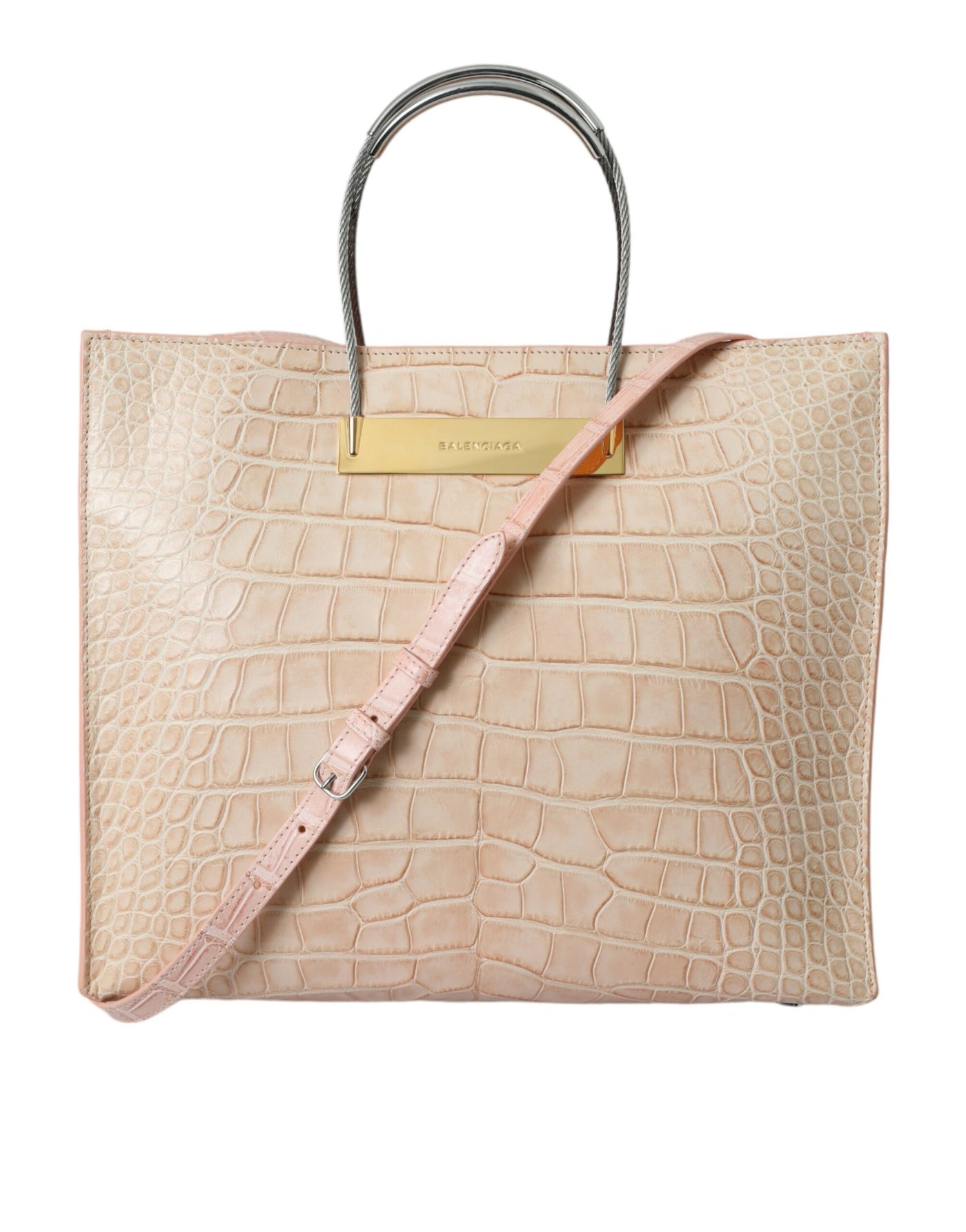 Balenciaga Rosa Exotische Lederprägung mit Kabelgriff Shopper Tote Bag
