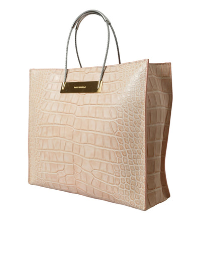 Balenciaga Rosa Exotische Lederprägung mit Kabelgriff Shopper Tote Bag