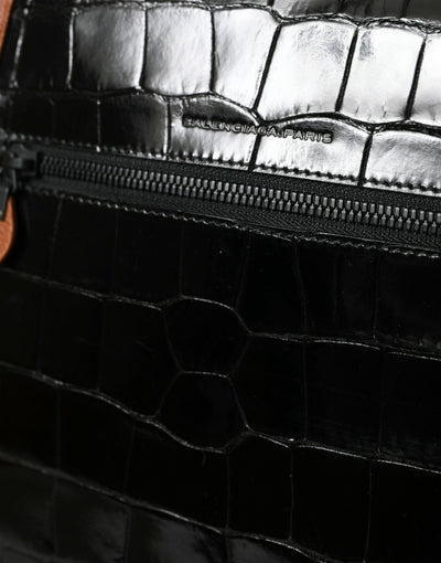 Balenciaga Schwarz Braun Exotische Haut Leder Vertikale Crossbody Geldbörse Tasche