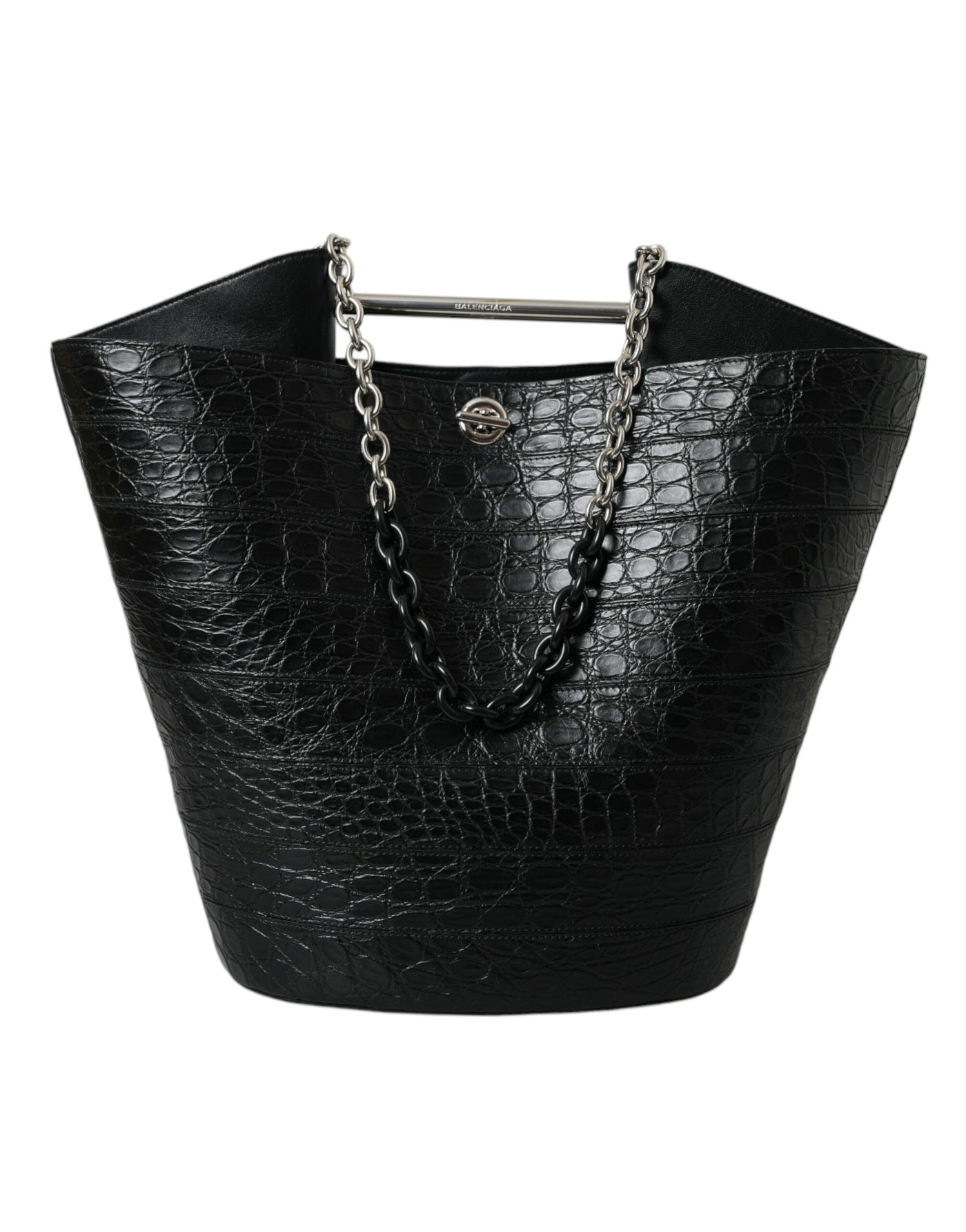 Balenciaga Schwarzes Exotenleder Maxi Bucket Tote Geldbörse Tasche