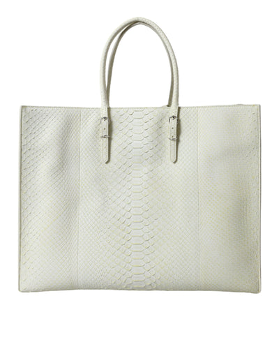 Balenciaga Weiß Gelb Exotische Haut Leder Einkaufstasche PAPIER Tasche