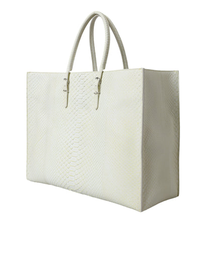Balenciaga Weiß Gelb Exotische Haut Leder Einkaufstasche PAPIER Tasche