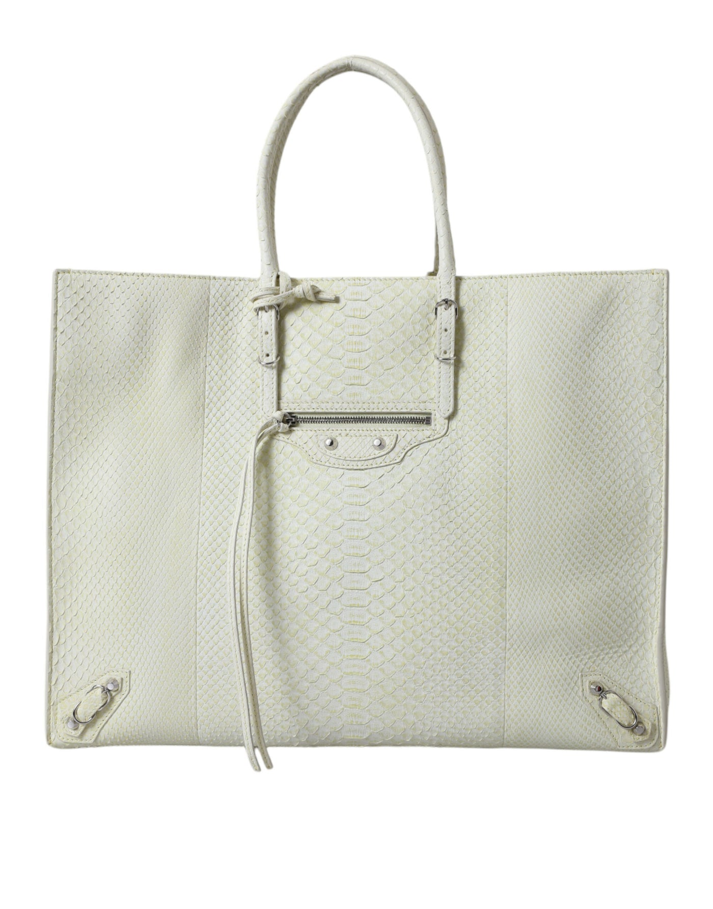 Balenciaga Weiß Gelb Exotische Haut Leder Einkaufstasche PAPIER Tasche