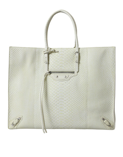Balenciaga Weiß Gelb Exotische Haut Leder Einkaufstasche PAPIER Tasche