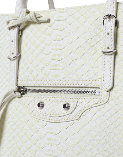 Balenciaga Weiß Gelb Exotische Haut Leder Einkaufstasche PAPIER Tasche