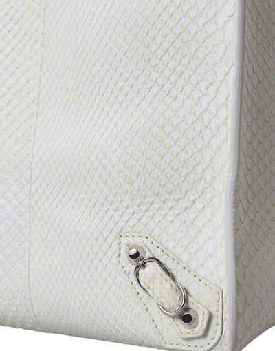 Balenciaga Weiß Gelb Exotische Haut Leder Einkaufstasche PAPIER Tasche