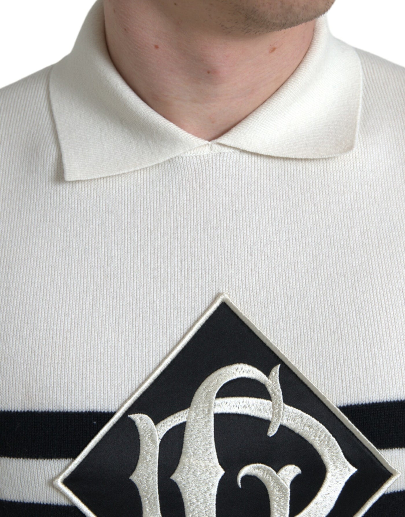 Dolce & Gabbana Weißes DG Logo Henley-Hemd mit Kragen T-Shirt
