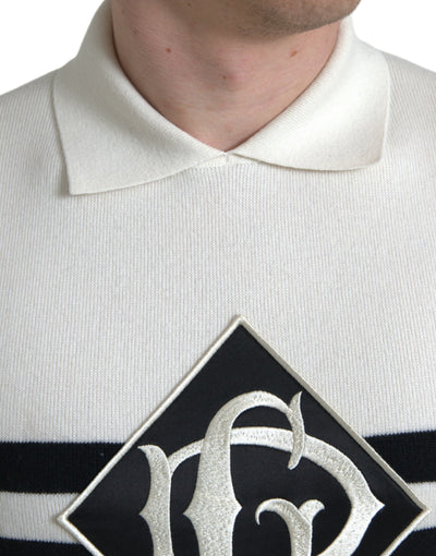 Dolce & Gabbana Weißes DG Logo Henley-Hemd mit Kragen T-Shirt
