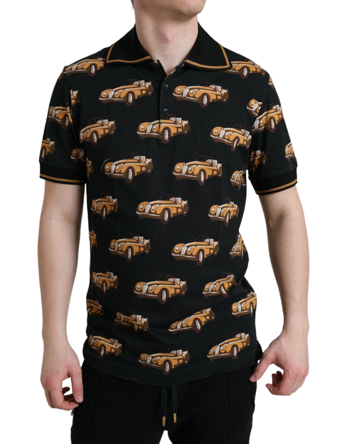 Dolce & Gabbana Schwarzes Kurzarm-Polo-T-Shirt mit Autodruck