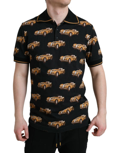 Dolce & Gabbana Schwarzes Kurzarm-Polo-T-Shirt mit Autodruck