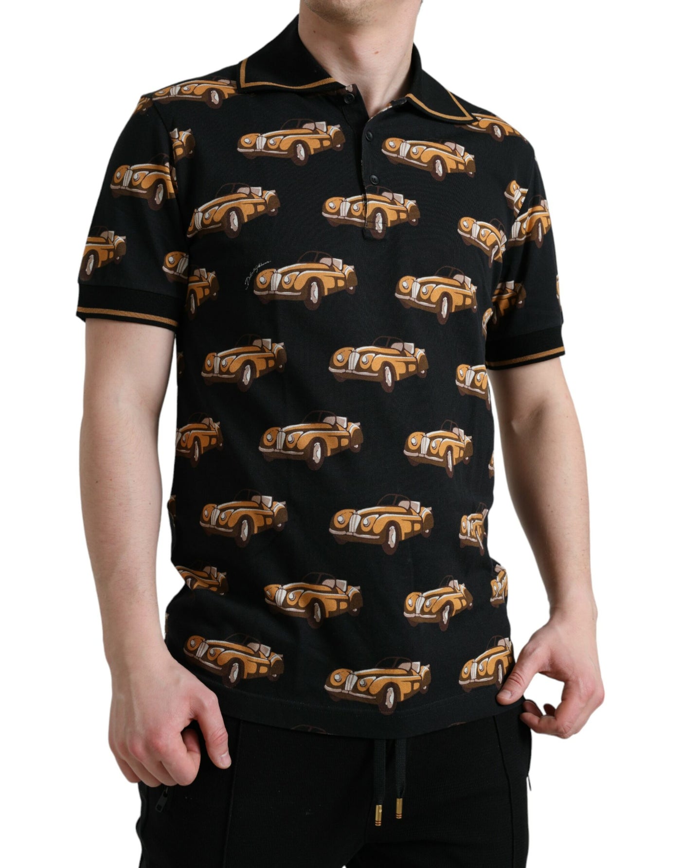 Dolce & Gabbana Schwarzes Kurzarm-Polo-T-Shirt mit Autodruck