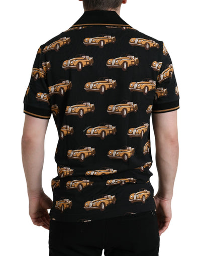 Dolce & Gabbana Schwarzes Kurzarm-Polo-T-Shirt mit Autodruck