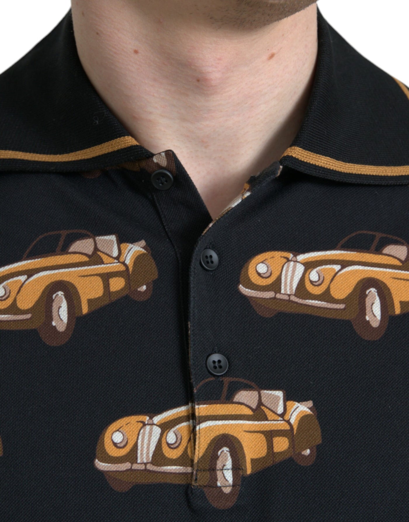 Dolce & Gabbana Schwarzes Kurzarm-Polo-T-Shirt mit Autodruck