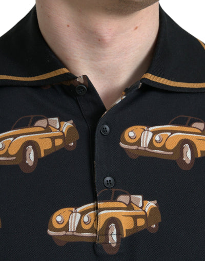 Dolce & Gabbana Schwarzes Kurzarm-Polo-T-Shirt mit Autodruck