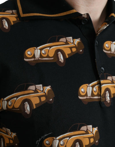 Dolce & Gabbana Schwarzes Kurzarm-Polo-T-Shirt mit Autodruck