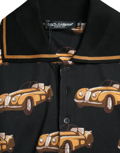Dolce & Gabbana Schwarzes Kurzarm-Polo-T-Shirt mit Autodruck