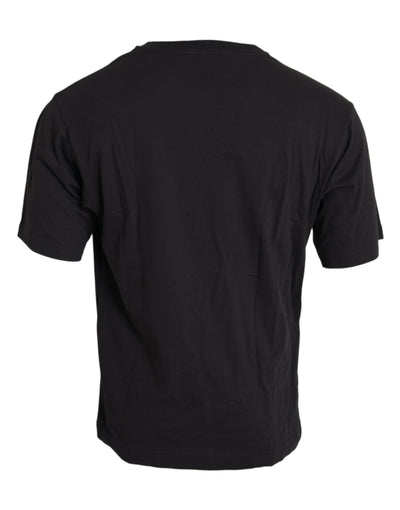 Dolce & Gabbana Schwarzes T-Shirt mit bedruckter Tasche aus Baumwolle mit Rundhalsausschnitt