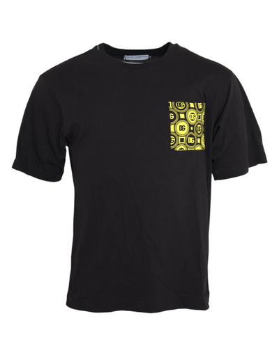 Dolce & Gabbana Schwarzes T-Shirt mit bedruckter Tasche aus Baumwolle mit Rundhalsausschnitt