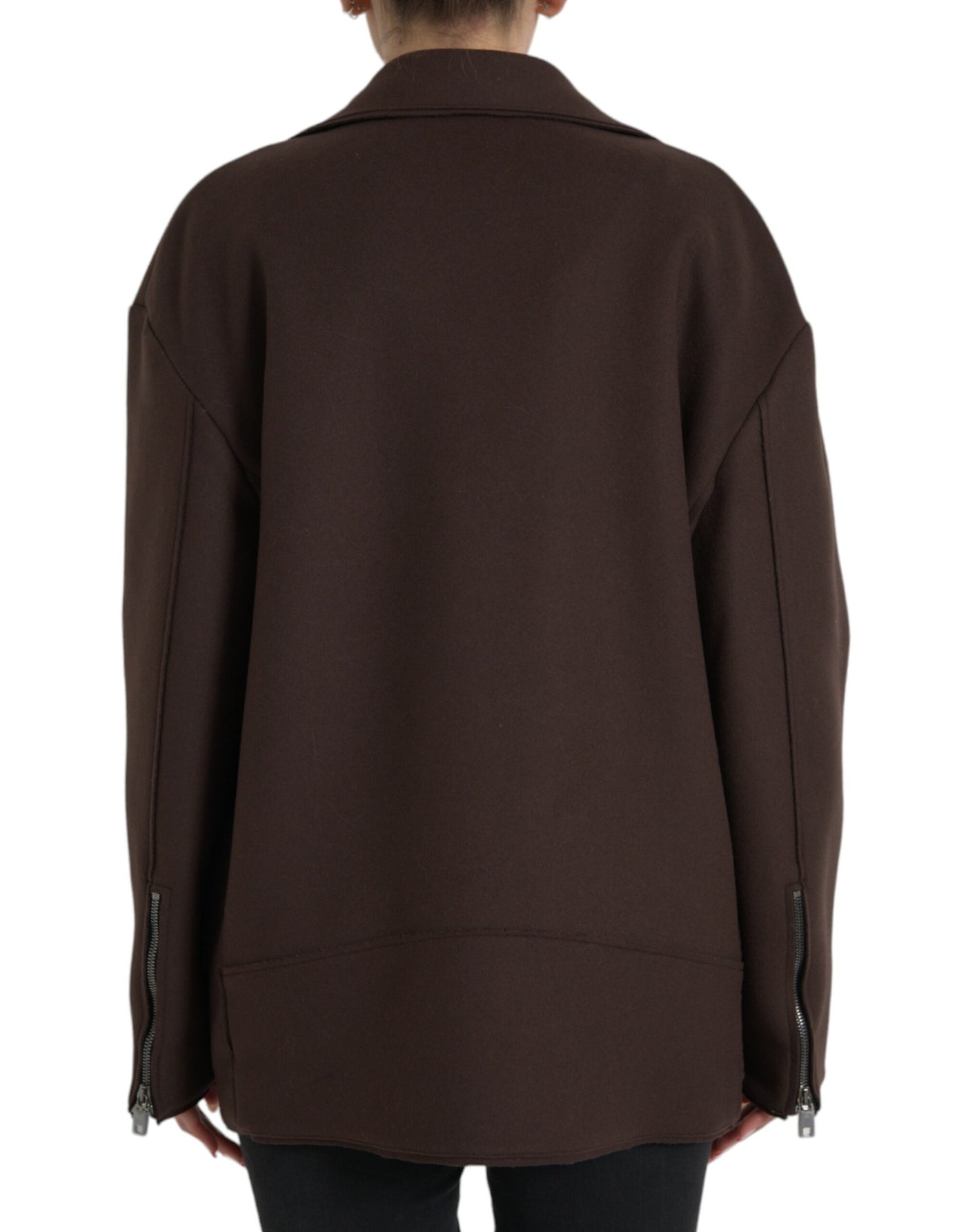Dolce & Gabbana Brauner Mantel Kurze Biker-Wolljacke