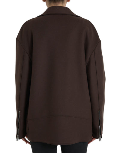 Dolce & Gabbana Brauner Mantel Kurze Biker-Wolljacke