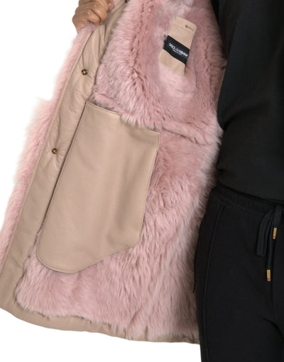 Dolce & Gabbana Beige Rosa Lammleder Shearling Mantel Jacke