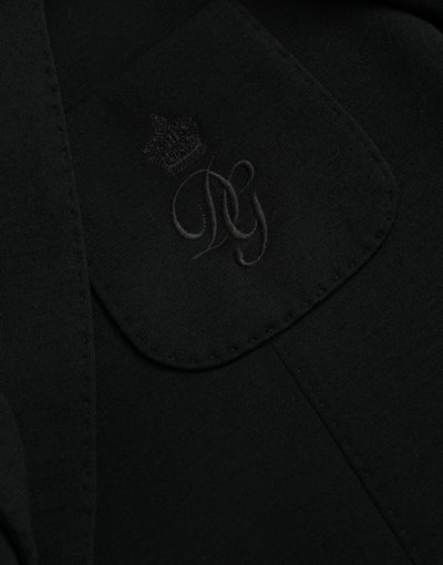 Dolce & Gabbana Schwarzer Wollmantel einreihig mit Kerbe Blazer