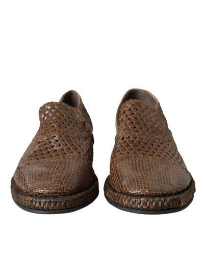 Dolce & Gabbana Braun gewebtes Leder Loafers Freizeitschuhe