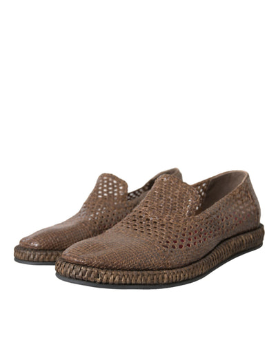 Dolce & Gabbana Braun gewebtes Leder Loafers Freizeitschuhe