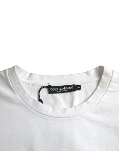 Dolce & Gabbana Weißes Amor Heart Baumwoll-Crewneck-T-Shirt mit kurzen Ärmeln
