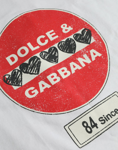 Dolce & Gabbana Weißes Amor Heart Baumwoll-Crewneck-T-Shirt mit kurzen Ärmeln