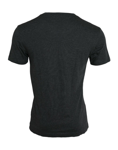 Dolce & Gabbana Graues Kurzarm-T-Shirt mit Logo-Druck und Rundhalsausschnitt