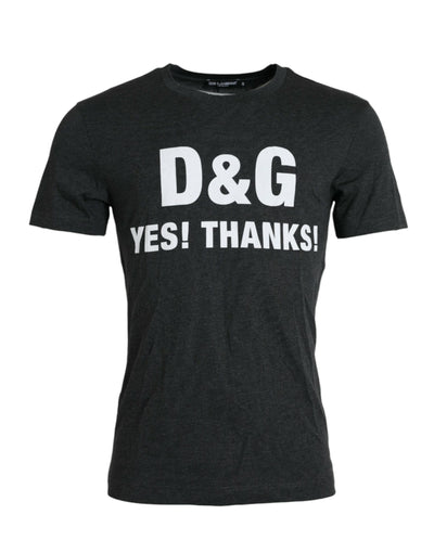 Dolce & Gabbana Graues Kurzarm-T-Shirt mit Logo-Druck und Rundhalsausschnitt