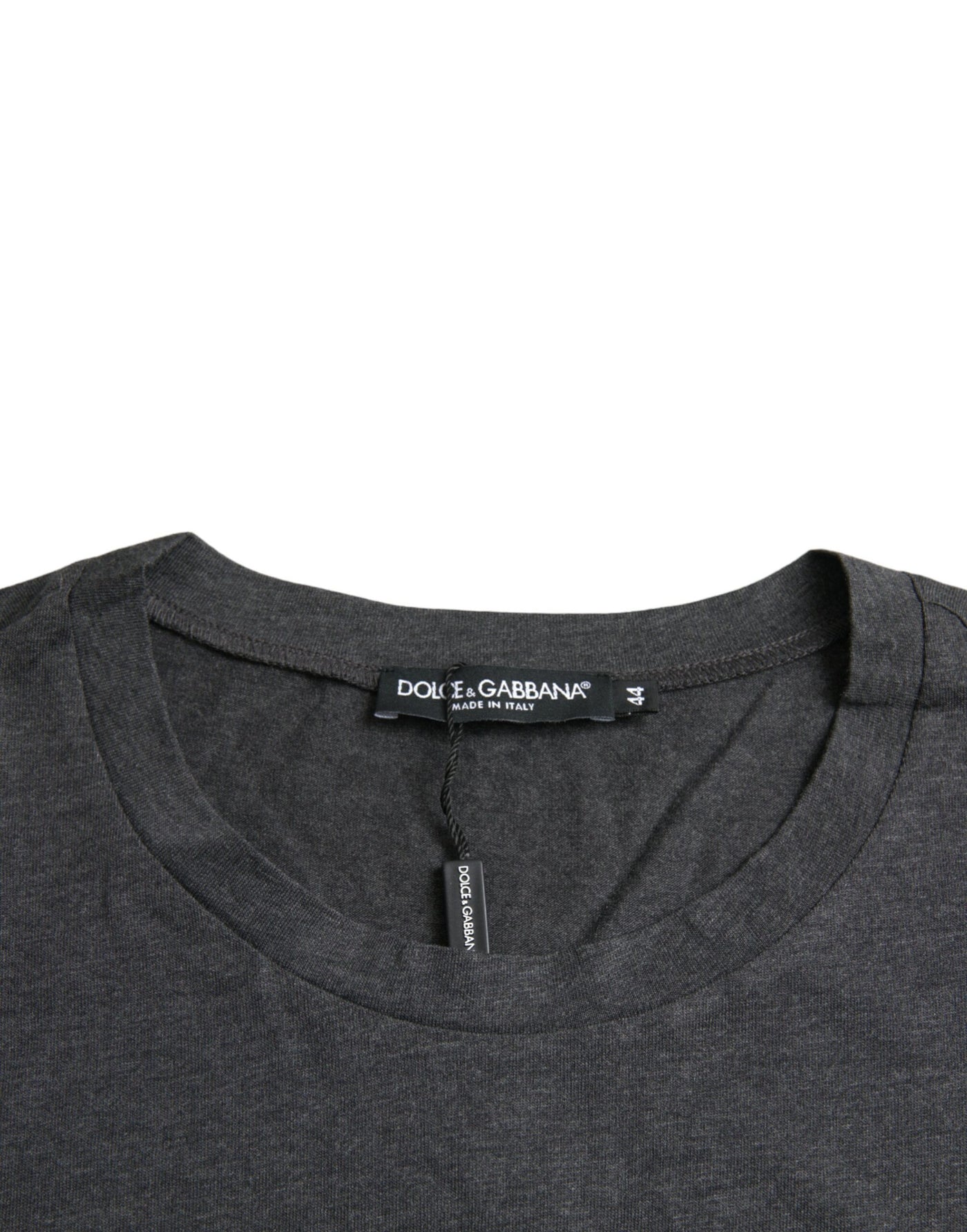 Dolce & Gabbana Graues Kurzarm-T-Shirt mit Logo-Druck und Rundhalsausschnitt