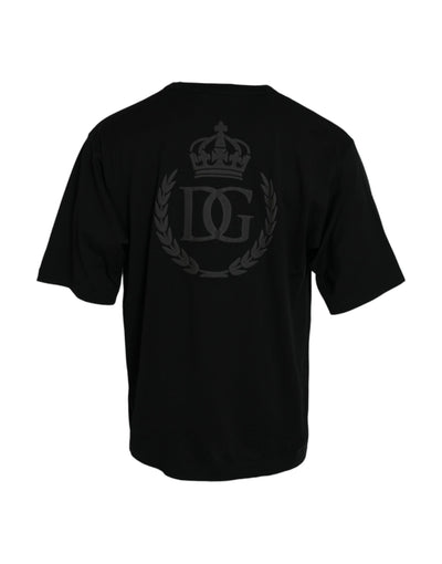 Dolce & Gabbana Schwarzes T-Shirt mit Rundhalsausschnitt und kurzen Ärmeln mit Logo-Prägung