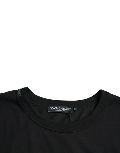 Dolce & Gabbana Schwarzes T-Shirt mit Rundhalsausschnitt und kurzen Ärmeln mit Logo-Prägung