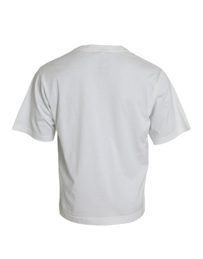 Dolce & Gabbana Weißes T-Shirt mit Rundhalsausschnitt aus Baumwolle mit Verzierungen