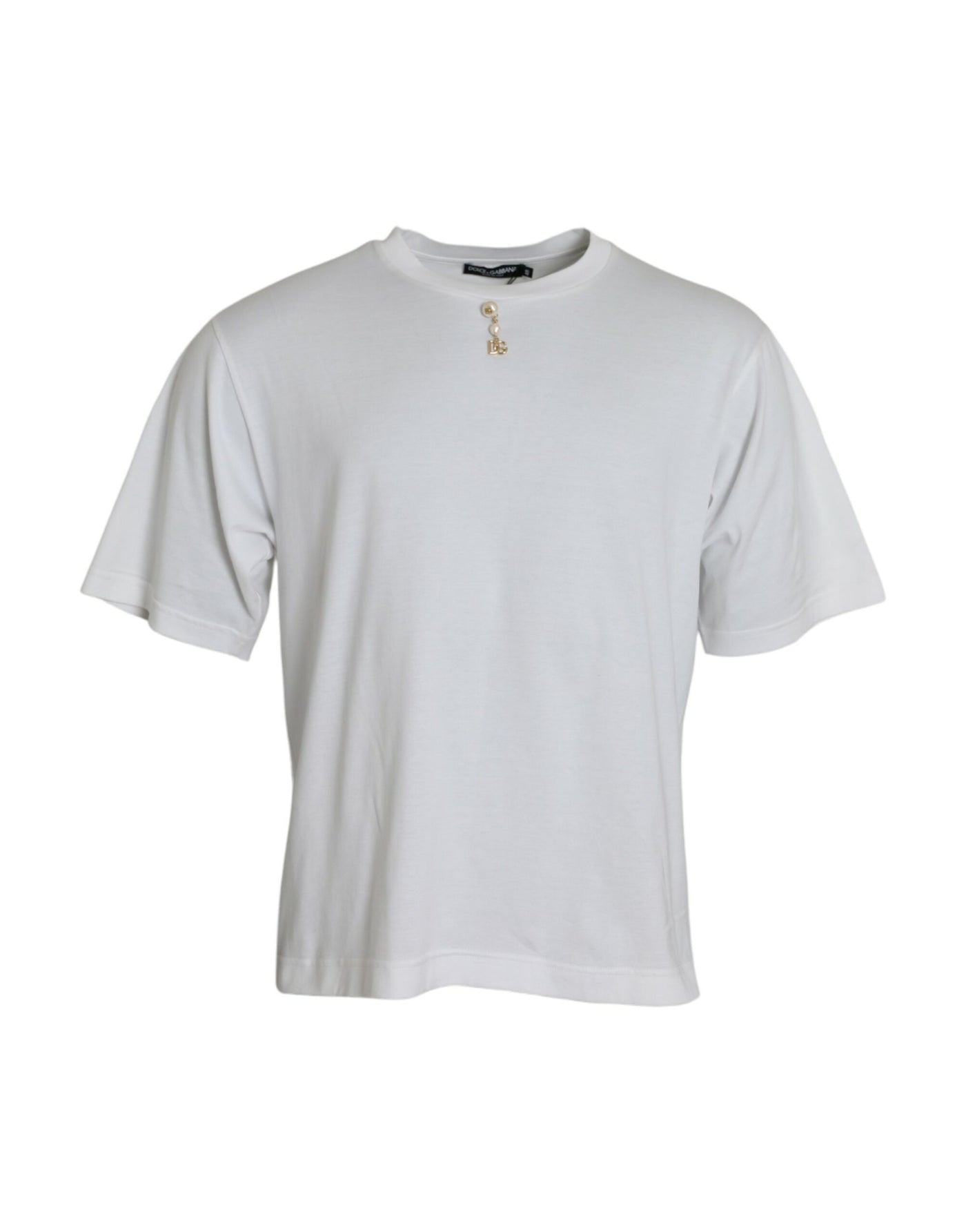 Dolce & Gabbana Weißes T-Shirt mit Rundhalsausschnitt aus Baumwolle mit Verzierungen