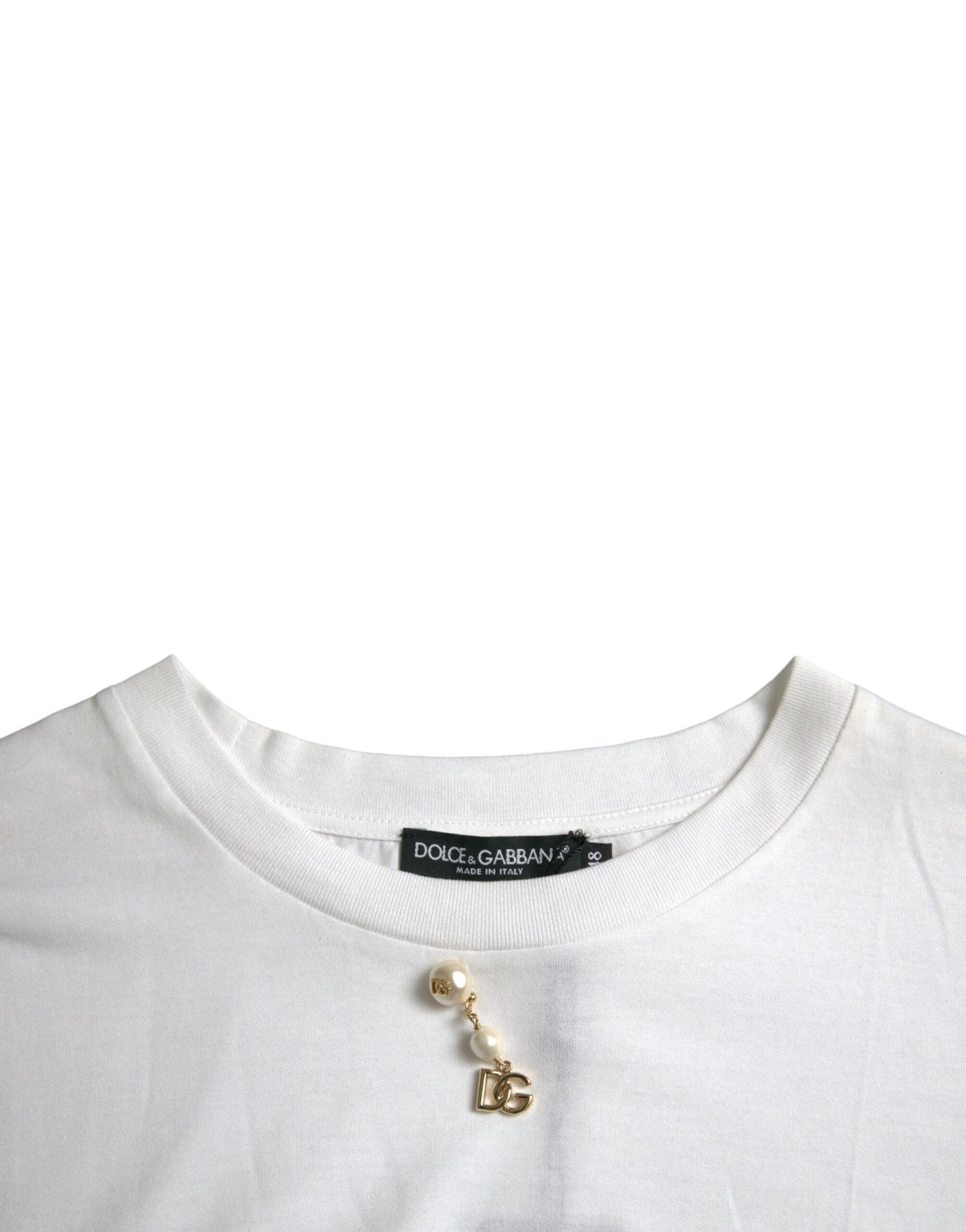 Dolce & Gabbana Weißes T-Shirt mit Rundhalsausschnitt aus Baumwolle mit Verzierungen