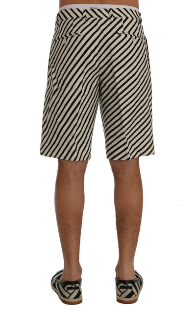 Dolce & Gabbana Weiß Schwarz Gestreifte Hanf Casual Shorts