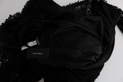 Dolce & Gabbana Schwarzes geblümtes langes Ricamo Etuikleid
