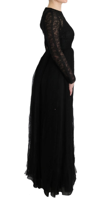Dolce & Gabbana Schwarzes geblümtes Spitzen-Sektenkleid aus Seide