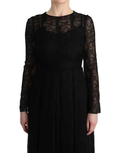 Dolce & Gabbana Schwarzes geblümtes Spitzen-Sektenkleid aus Seide