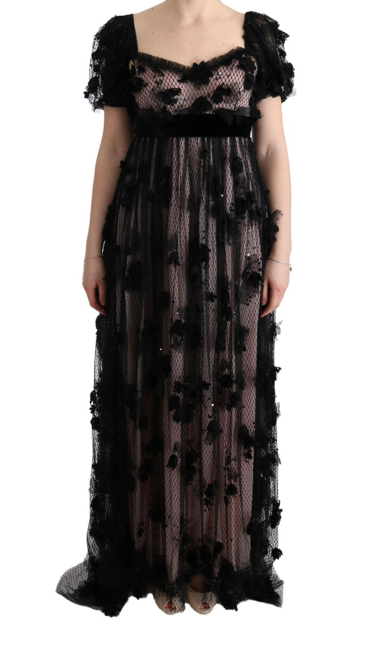 Dolce & Gabbana Schwarz-pinkes Seidenapplikations-Shiftkleid
