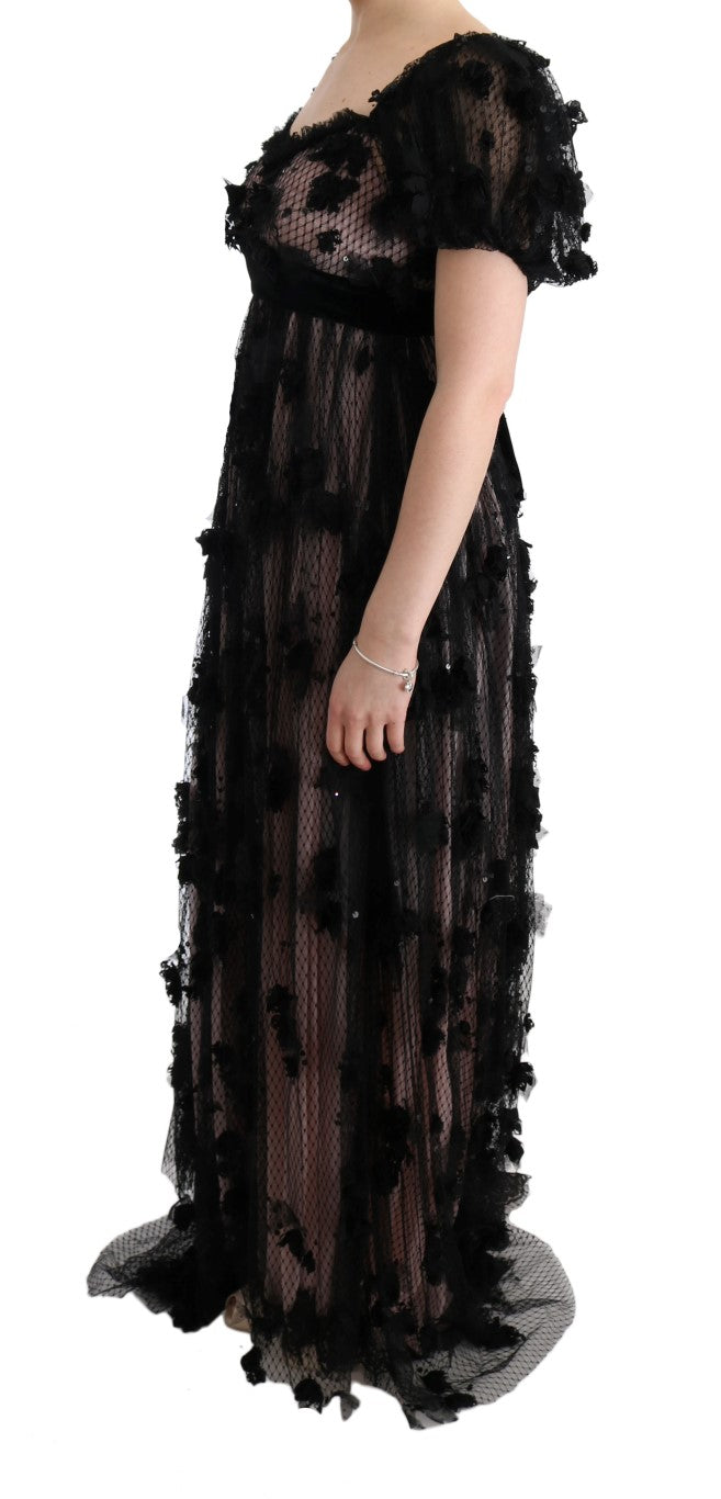 Dolce & Gabbana Schwarz-pinkes Seidenapplikations-Shiftkleid