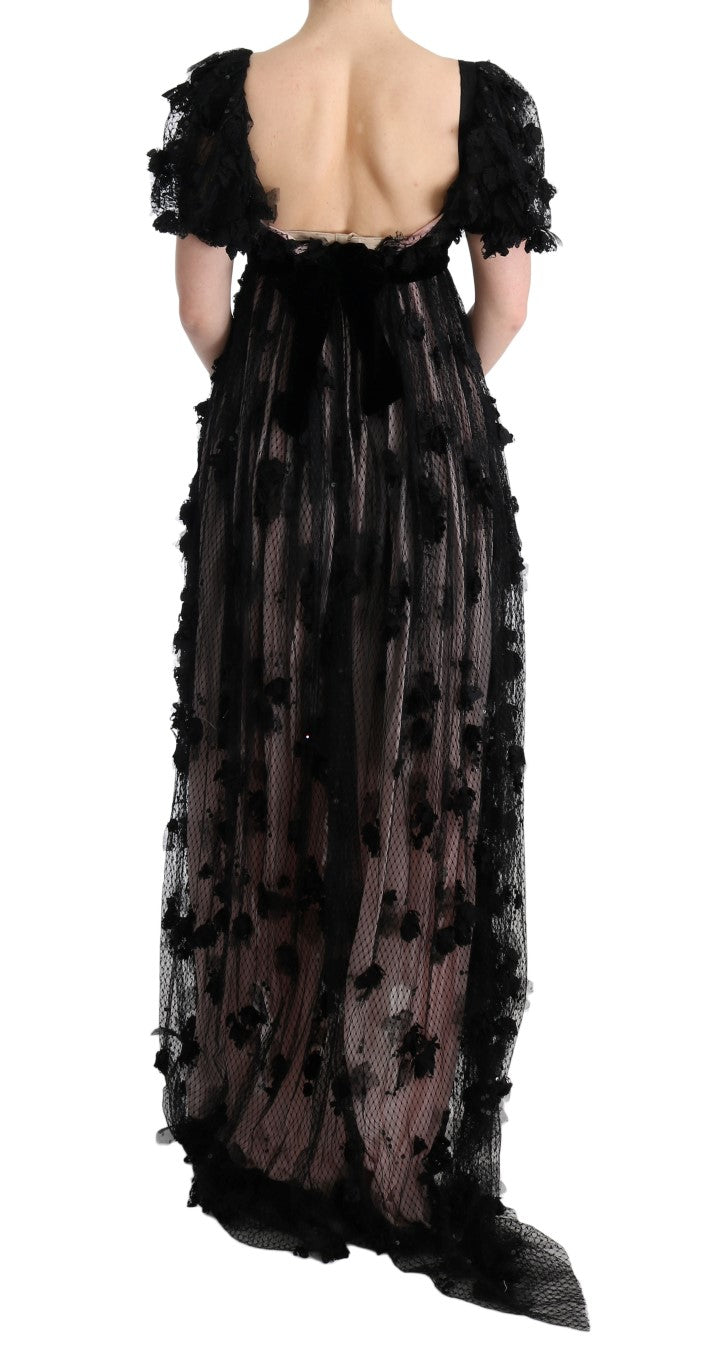 Dolce & Gabbana Schwarz-pinkes Seidenapplikations-Shiftkleid
