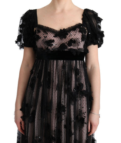 Dolce & Gabbana Schwarz-pinkes Seidenapplikations-Shiftkleid